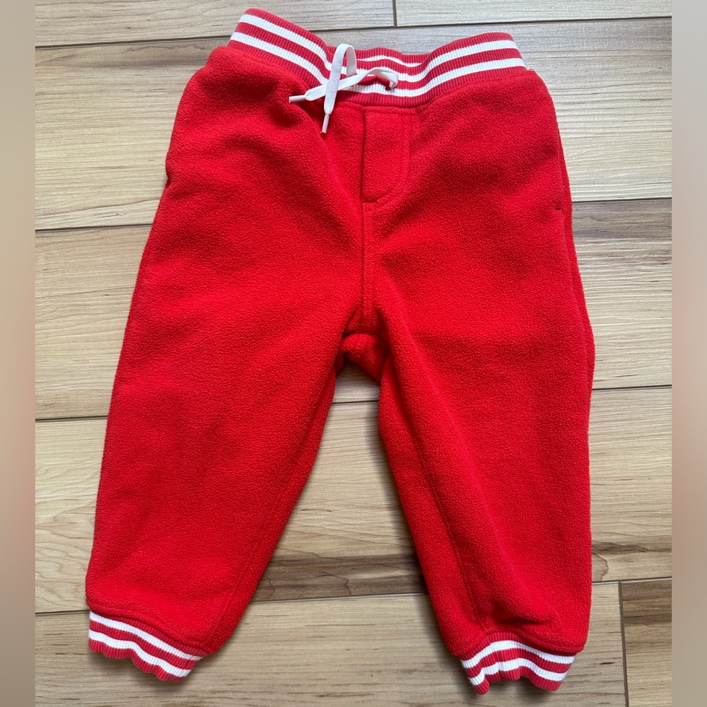 Janie and Jack Red Fleece with White Piping Sweatpants / Joggers; Size 18-24 mo